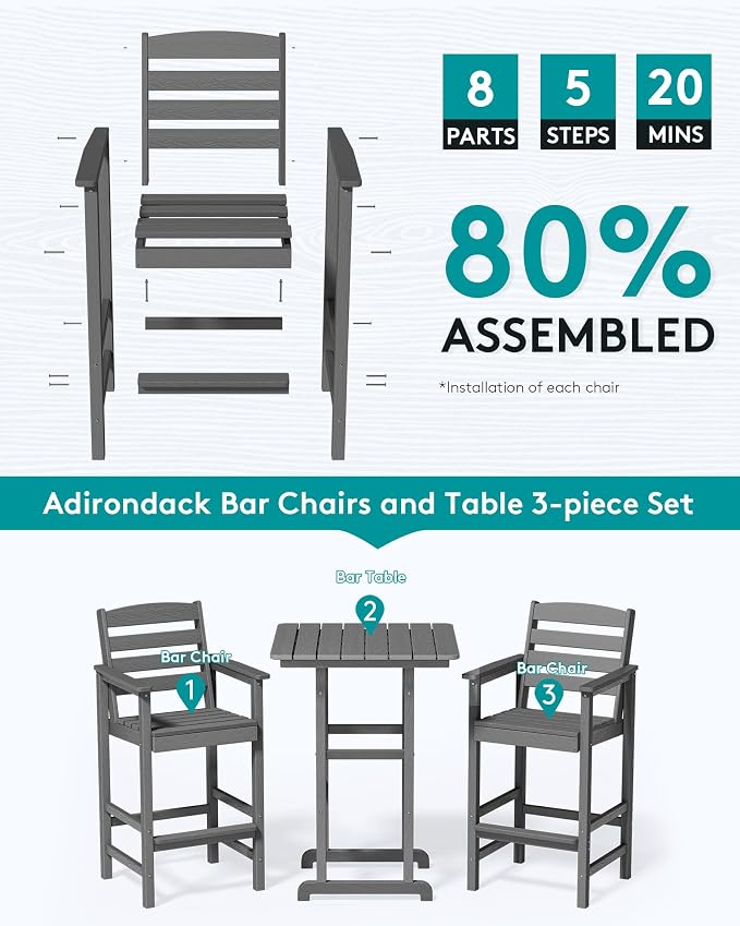 SERWALL 4 Pieces Outdoor Patio Bar Set - Image 5