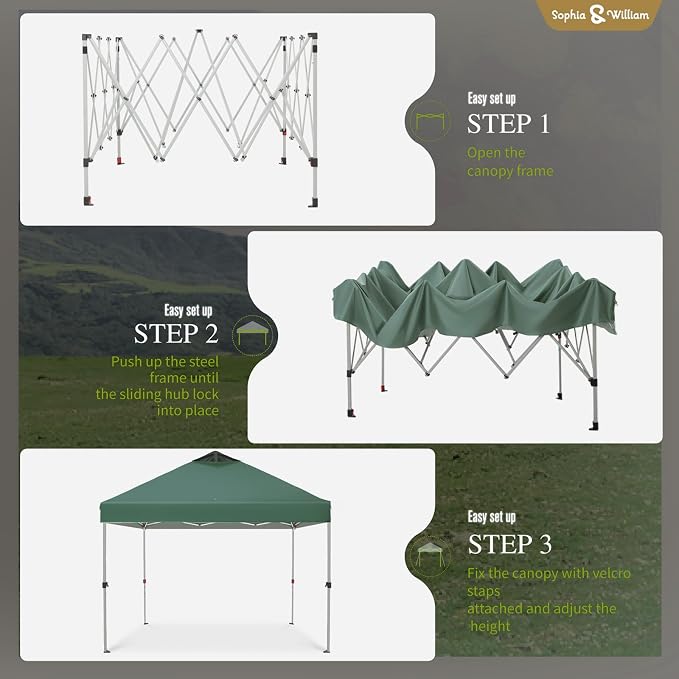Sophia & William Canopy Tent Pop Up 10x10 ft, Outdoor Patio Portable Commercial - Image 8