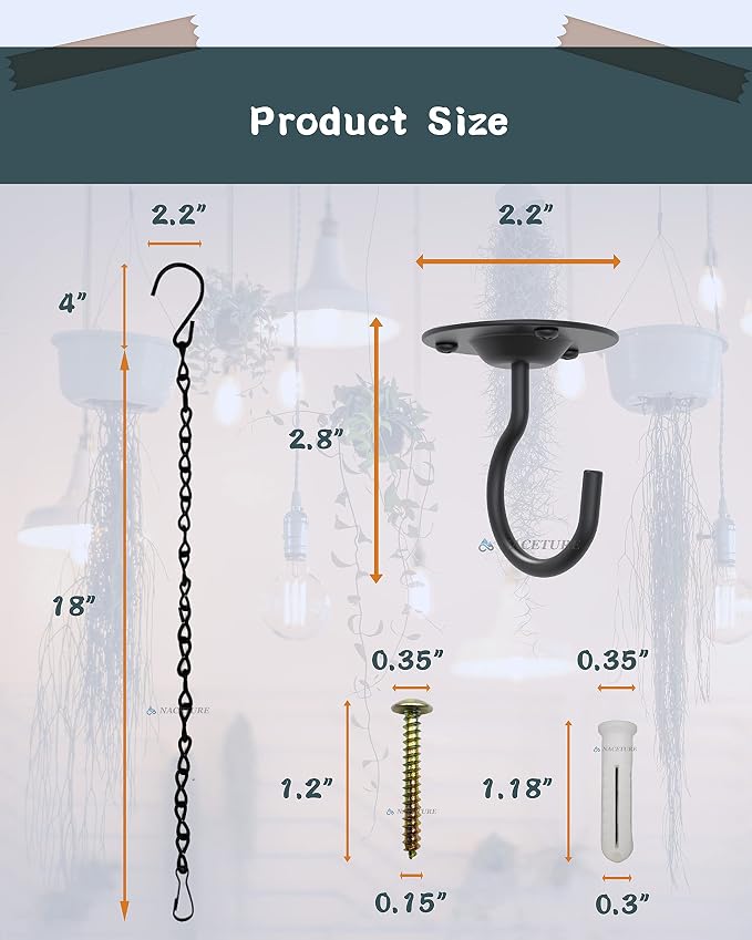 NACETURE Ceiling Hooks for Hanging Plants 3 Pack - Image 7