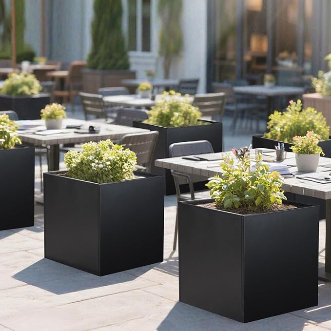Galvanized Steel Planter Box 26Inch Black Metal Planter Large Square Indoor - Image 5