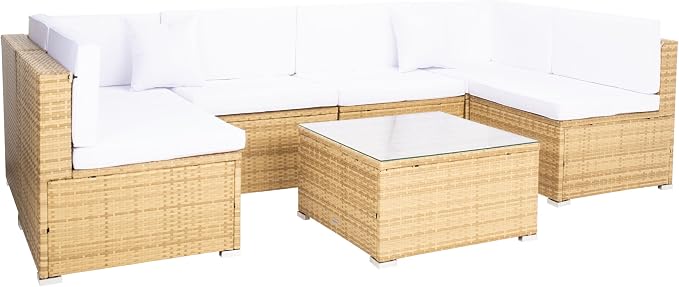 SAFAVIEH Outdoor Collection Diona Natural/White Wicker Conversation Patio Set - Image 3