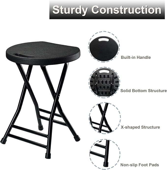 Folding Stool with Handle, Folding Chair, Folding Bar Stool with Non-Slip Feet - Image 6