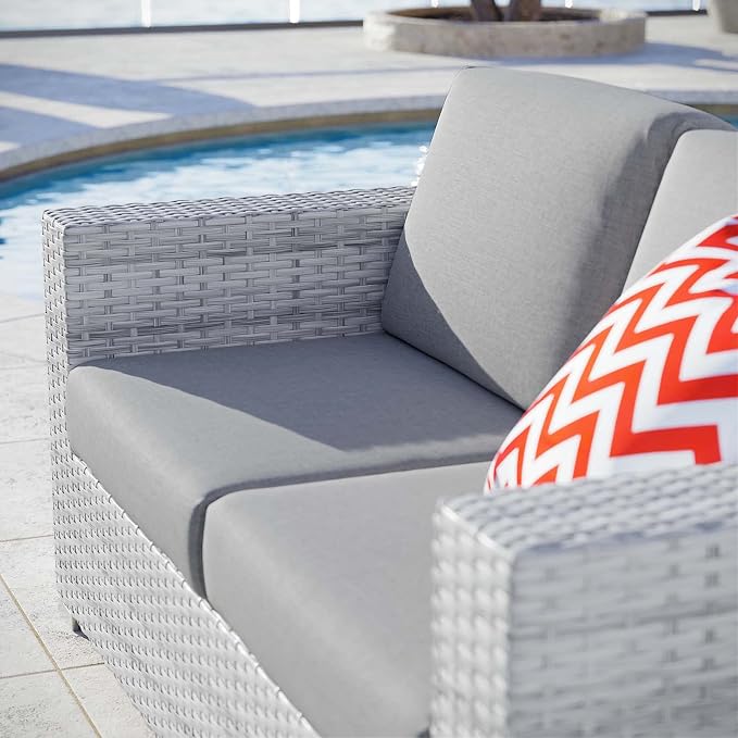 Modway Convene Wicker Rattan Outdoor Patio Loveseat in Light Gray Gray - Image 8