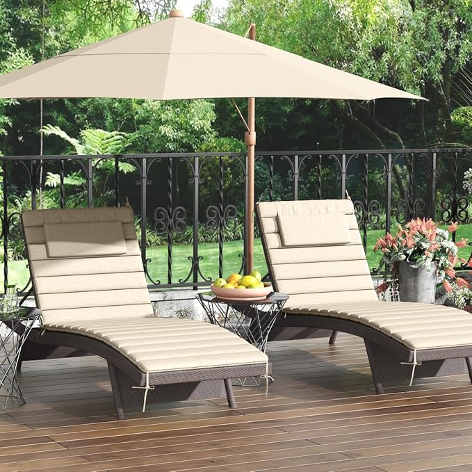 Sundale Outdoor Olefin Quilted Lounge Cushion Set of 2, Patio Foldable Chaise - Image 7