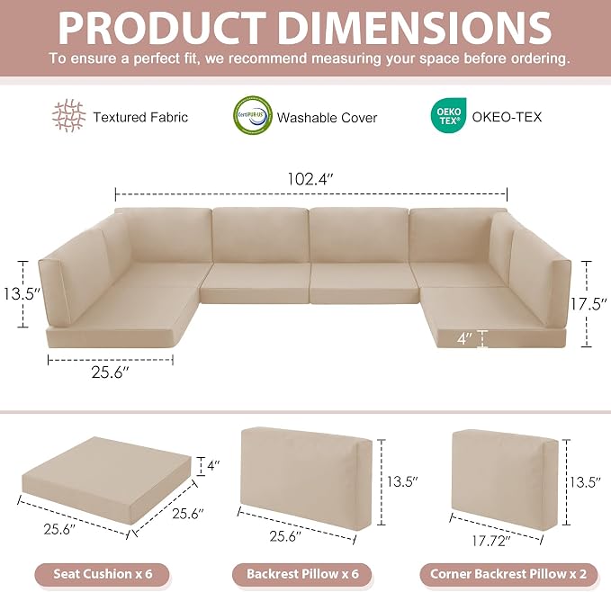 14-Piece Patio Furniture Cushions Set, Replacement Outdoor Cushions - Image 2