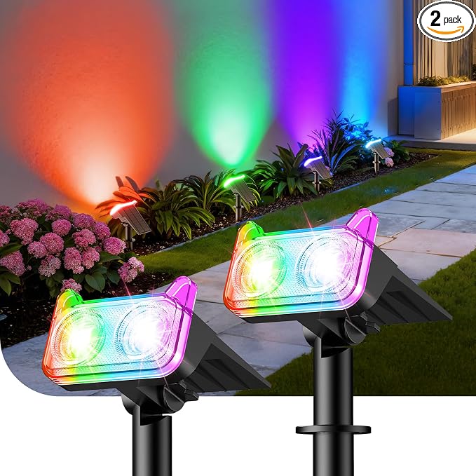 WdtPro Solar Color Changing Spot Lights, 8 Lighting Modes Solar Lights Outdoor by WdtPro