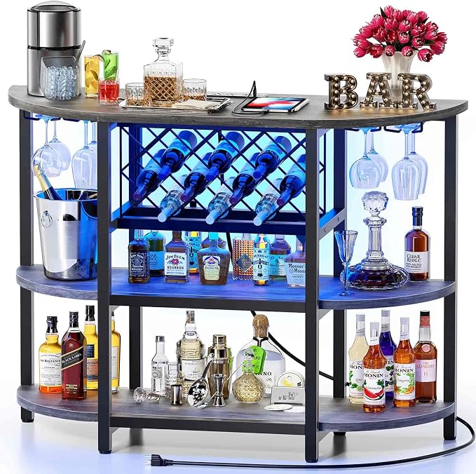Zarler Bar Cart with Power Outlet Easy to Assemble, LED Home Bar Cabinet by ZarlerOfficial
