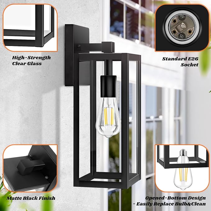 Brightever 2-Pack Outdoor Wall Light, Exterior Waterproof Wall Sconce Light - Image 3