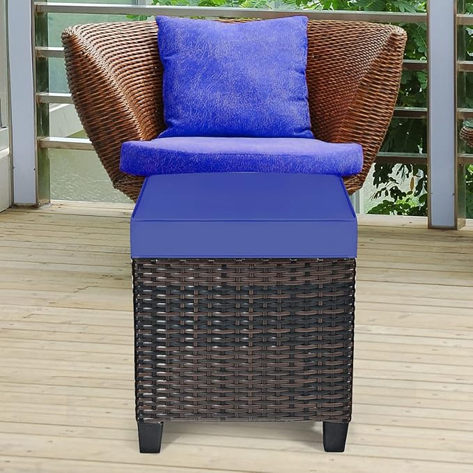 2PCS Patio Outdoor Ottomans, Rattan Wicker Ottoman Seat w/Removable Cushions - Image 9