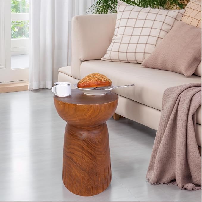 Athaliah 19.25”H Wood Side Table – Natural Wooden End Table, Round Wood Accent by Athaliah