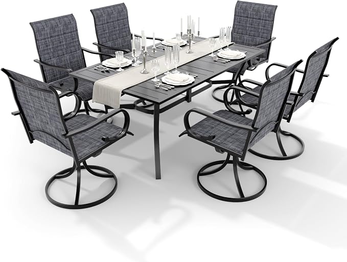 MELLCOM 7 Pieces Outdoor Dining Set, 6 Swivel Rocker Chairs - Image 9