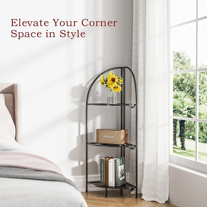 Crofy Foldable 3 Tier Corner Shelf, Metal Corner Plant Stand - Image 5