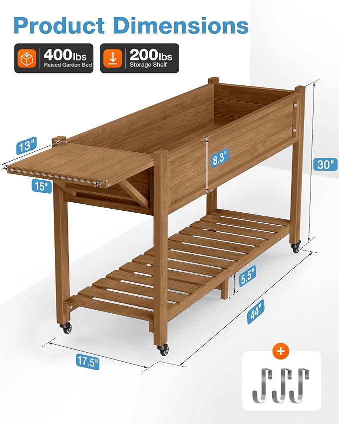 YEFU Raised Garden Bed with Legs: 57x18x30in Elevated Poly Planter with Wheels - Image 7