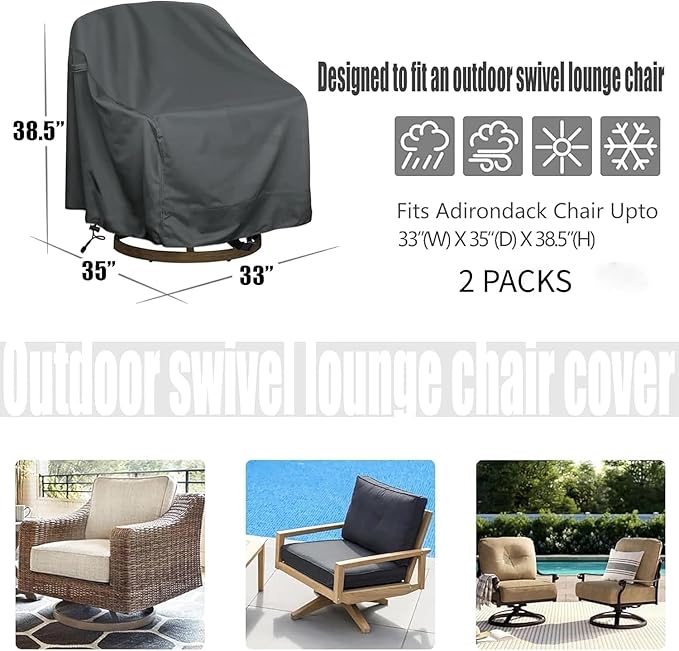 Outdoor Swivel Lounge Chair Cover 2 Pack, Waterproof Heavy Duty Outdoor Chair - Image 2