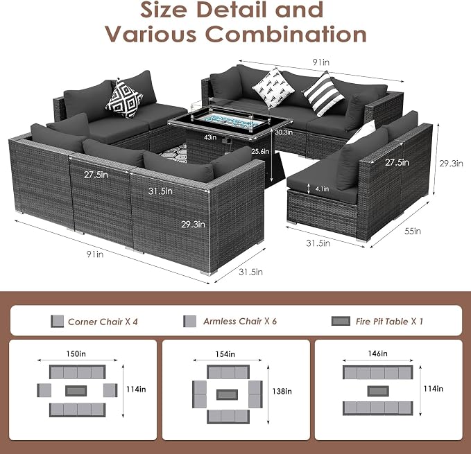 BULEXYARD 11 Piece High Back Outdoor Patio Set - Image 6