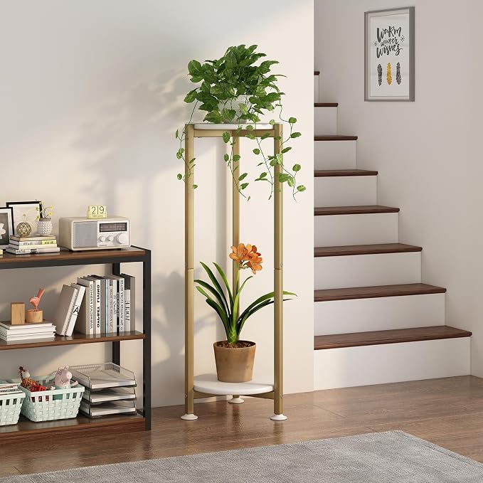 Plant Stand Indoor Corner Tall 2 Tier Metal Modern Flower Storage Plant Shelf - Image 3