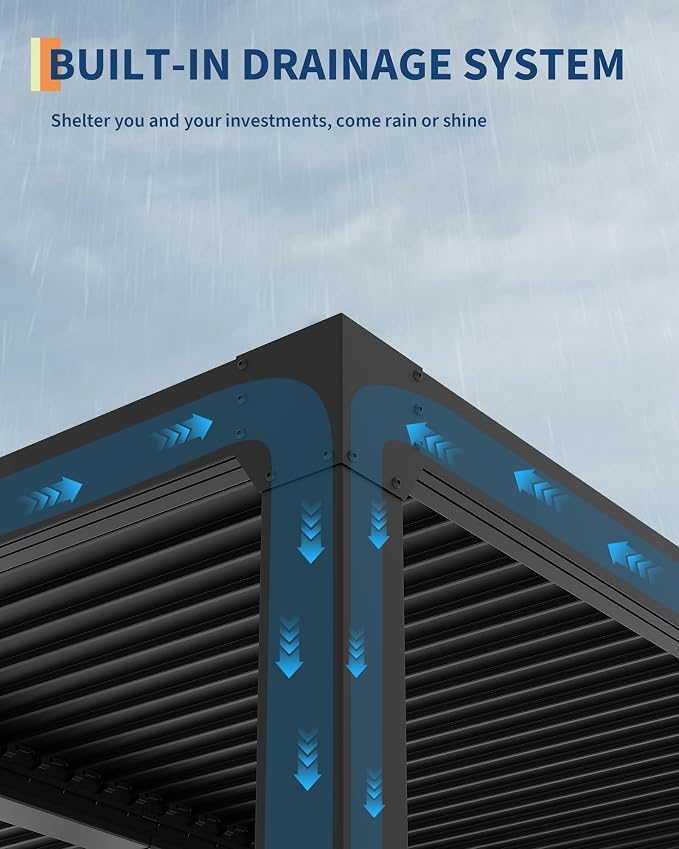 10X20 FT Louvered Pergola with Adjustable Roof, Integrated Drainage System - Image 4