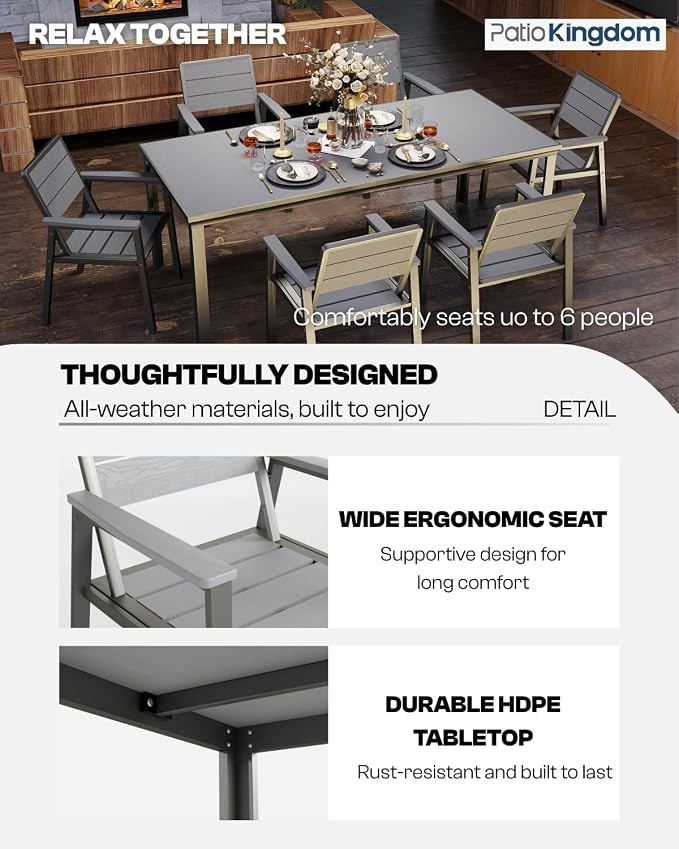 Outdoor Dining Set for 6 with 11FT Umbrella, Aluminum & HDPE Outdoor Table and - Image 2