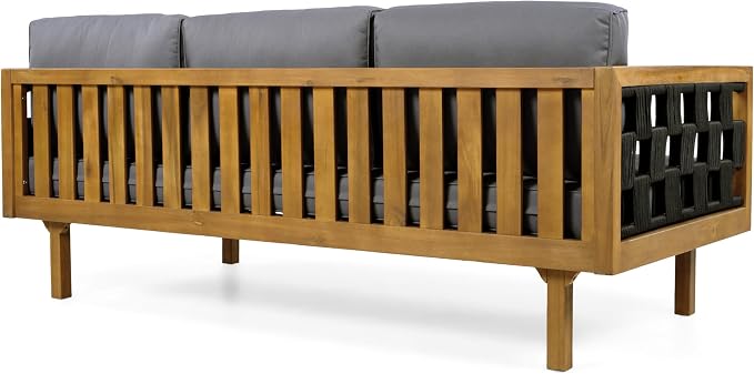 Merax Outdoor 3 Seater Daybed, Acacia Wood Patio Day Bed Couch Sofa - Image 7