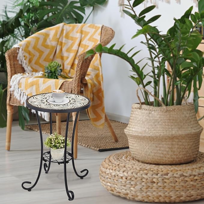 VCUTEKA Outdoor Side Table Mosaic Patio Table Accent Tables Mosaic Tile Top - Image 8
