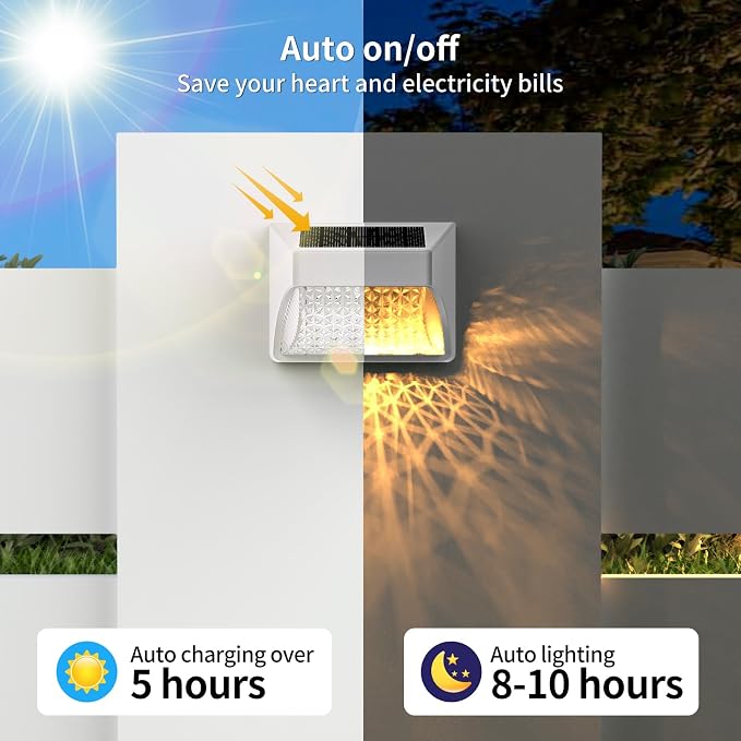 Solar Fence Deck Lights Outdoor 8 Pack Waterproof Dusk to Dawn Warm White/Cool - Image 4