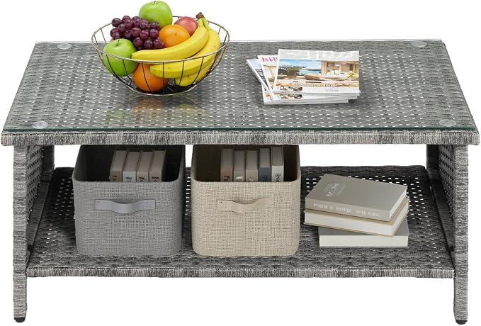 VINGLI Outdoor Wicker CoffeeTable Patio Coffee Tables - Image 6