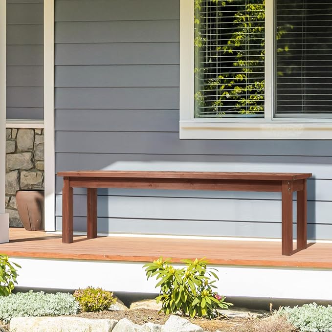 VINGLI Outdoor Wooden Bench, 62” Porch Bench Outdoor Backless Garden Bench - Image 9