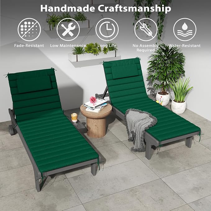 Sundale Outdoor Olefin Quilted Lounge Cushion Set of 2, Patio Foldable Chaise - Image 8