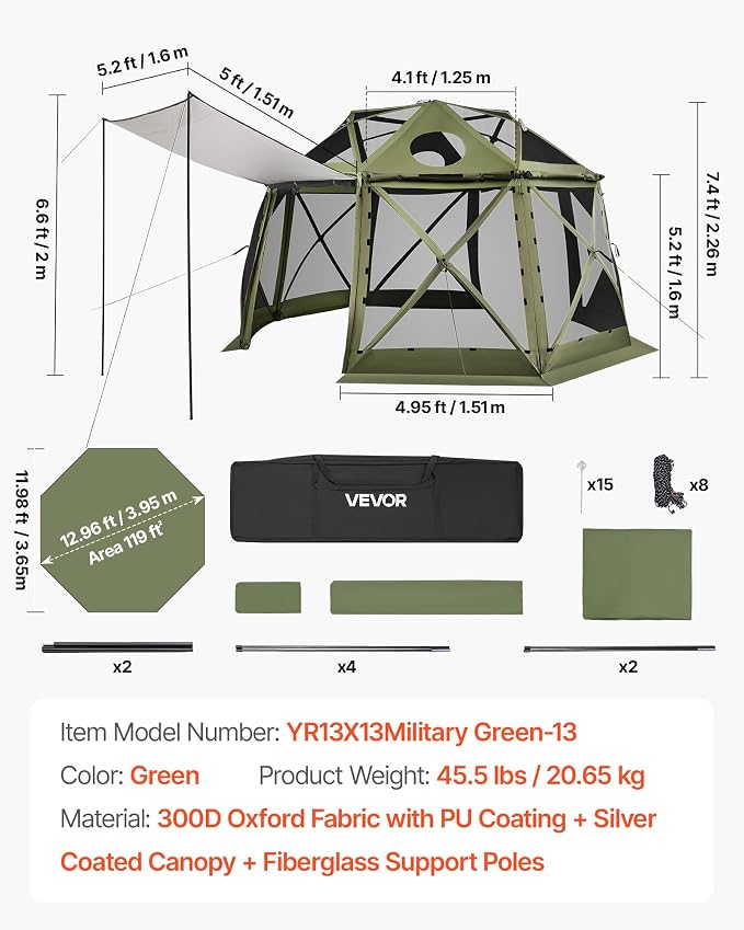 VEVOR Pop up Gazebo Screen Tent, 13 x 13 ft, 13-Sided Spherical Camping Canopy - Image 7