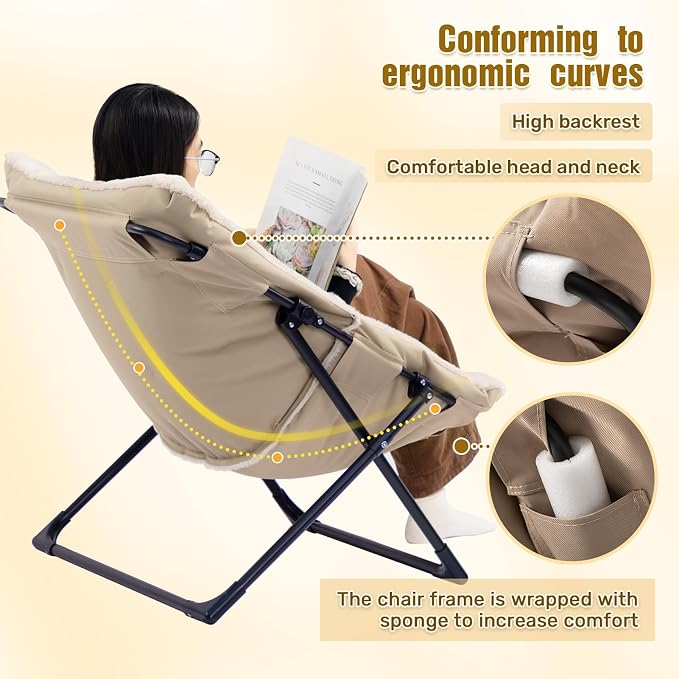 HollyHOME X-Large Saucer Chair, Comfy Oversized Folding Chair, Faux-Fur Reading - Image 5