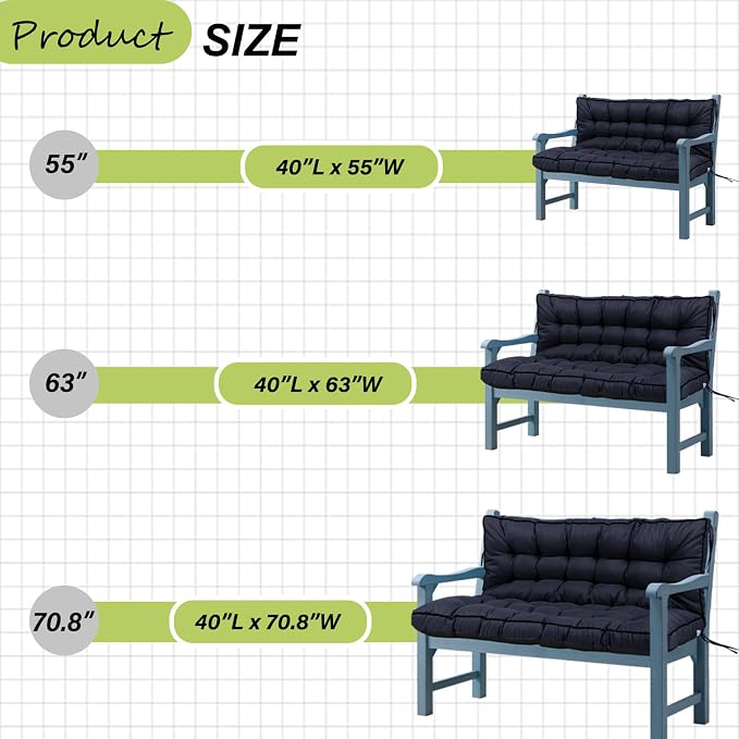 Waterproof Porch Swing Cushion Replacement, Thick 4" 2–3 Seat Outdoor Swing - Image 7