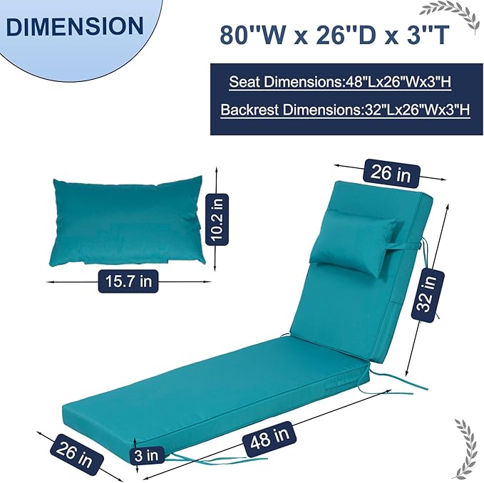 Outdoor Chaise Lounge Cushions Set of 2, Waterproof Fade Resistant Patio - Image 2