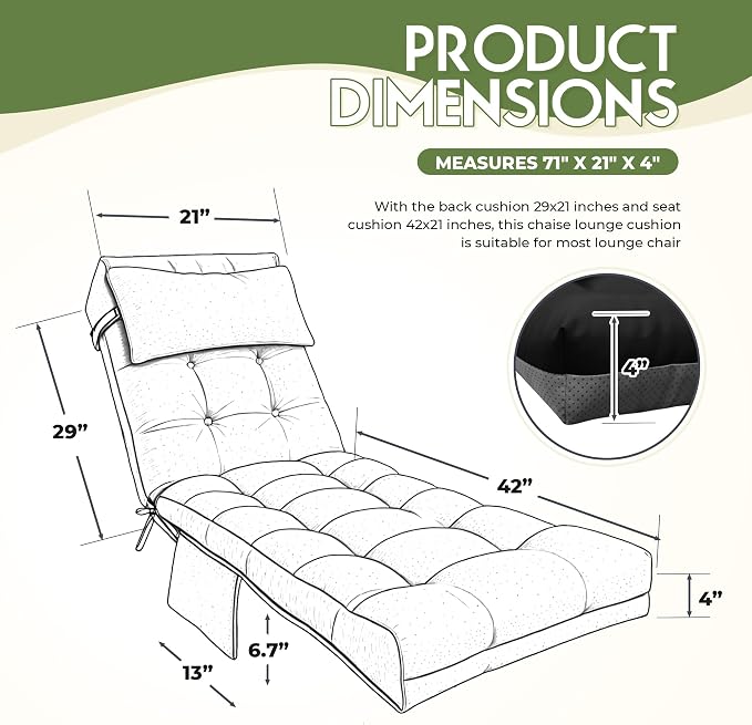 Outdoor Chaise Lounge Chair Cushion, Waterproof Outdoor Chair Cushions - Image 2