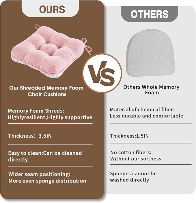 BETU Pink Chair Cushions for Dining Chairs Set of 2, 3.5" Thick Kitchen Table - Image 3