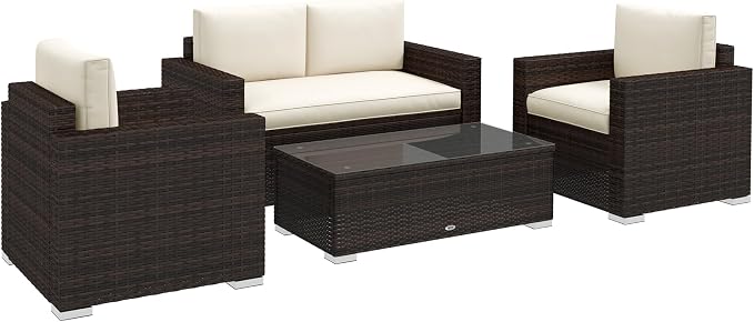 Outsunny 4 Piece Wicker Patio Furniture Set - Image 9
