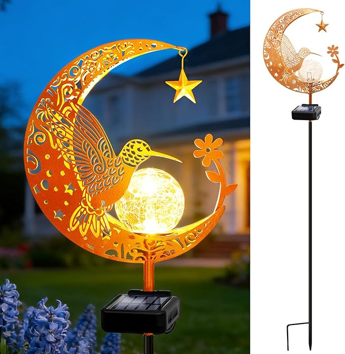 ZNYCYE Solar Lights Outdoor Decorative Moon Hummingbird Solar Stake Lights by ZNYCYE