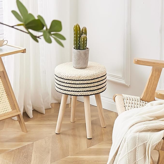Cpintltr Round Ottoman Footstool Natural Seagrass Foot Stool Pouf Ottomans - Image 3