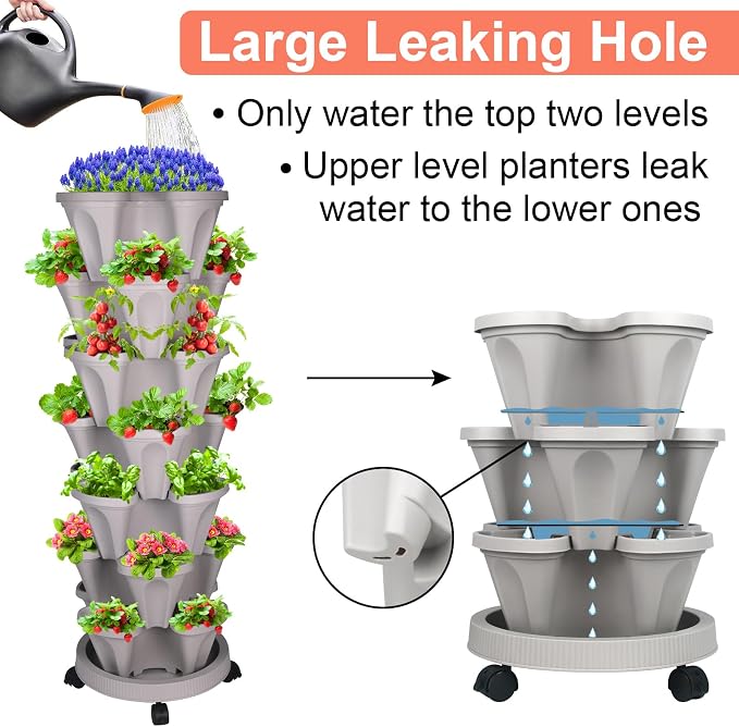 GameXcel Vertical Planter 7 Tier Stackable Planters Garden Planters Strawberry - Image 3