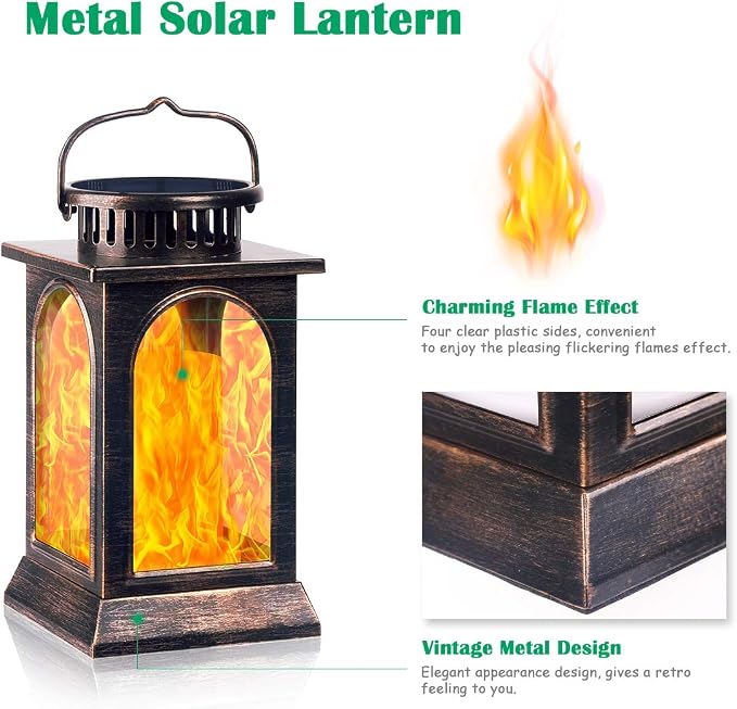 TomCare Solar Lights Flickering Flame Upgraded Metal Solar Lantern Outdoor - Image 2