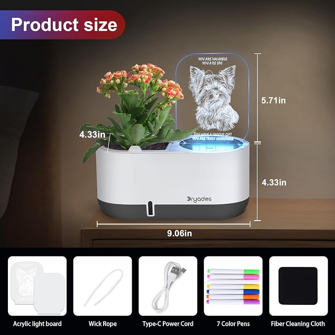 Self-Watering Plant Pot with LED Note Board & 7 Colors Pen, Led Acrylic Message - Image 2