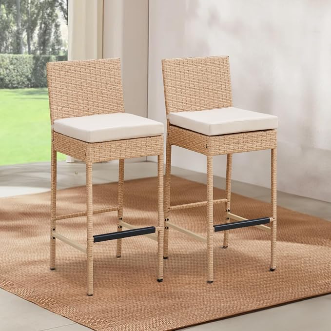 ECOTOUGE Outdoor Bar Stools Set of 2, Wicker Woven Patio Stools & Patio Bar - Image 7