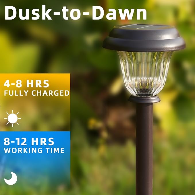 DERAYSION 8 Pack Solar Lights Outdoor, Stainless Steel Glass Solar Pathway - Image 4