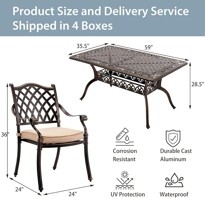 7-Piece Cast Aluminum Patio Furniture, Patio Dining Set - Image 6