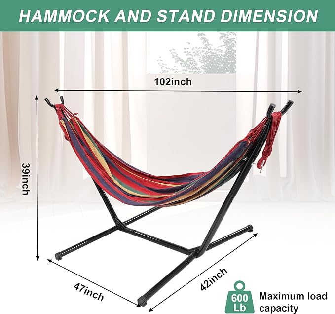 Hammock with Stand for Outside, 600lb Weight Capacity Adjustable Height 3-in-1 - Image 4