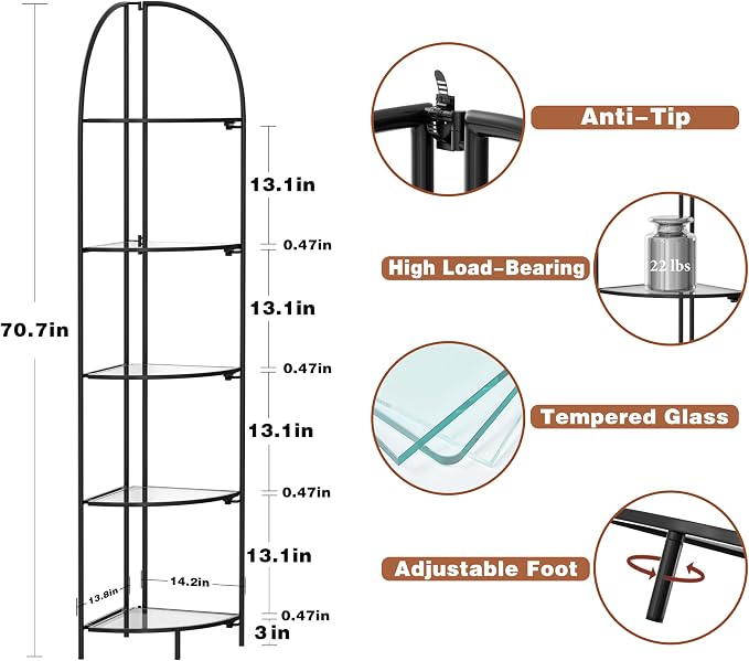 Crofy Foldable 5 Tier Corner Shelf, Metal Corner Plant Stand - Image 3