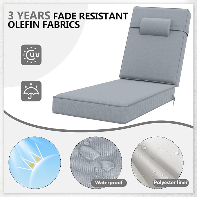 80 x 26 x 4 Inch Olefin Chaise Lounge Cushions, Lounge Chair Cushions - Image 3