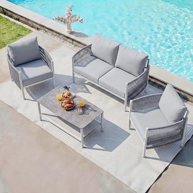 Aluminum Patio Furniture Set, 4 Seats Modern Outdoor Sectional Furniture by Oasbira