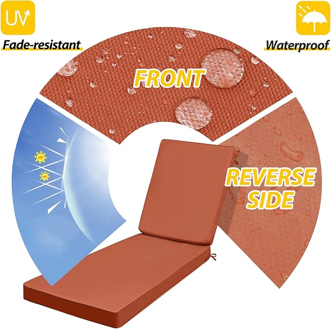 AAAAAcessories Outdoor Chaise Lounge Cushions, Fade-Resistant, Waterproof Patio - Image 2