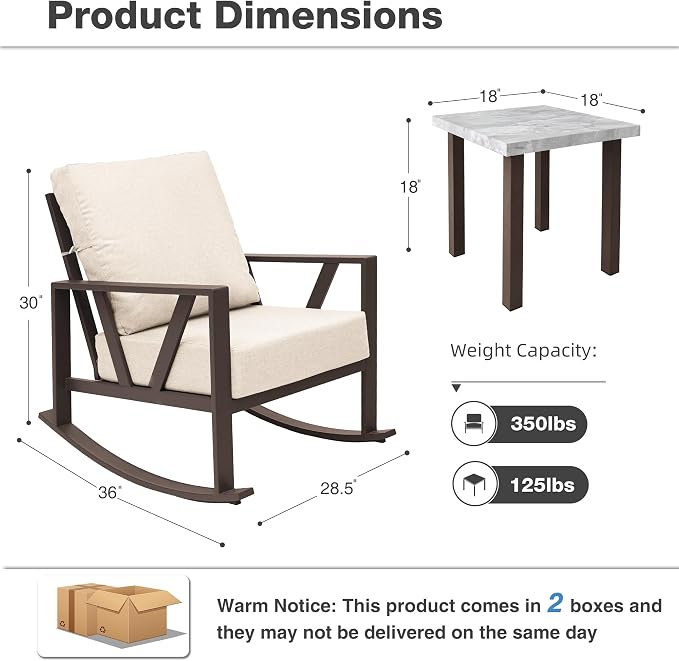 Outdoor Patio Rocking Chairs Set of 2, 3 Pieces Patio Porch Furniture Set - Image 2