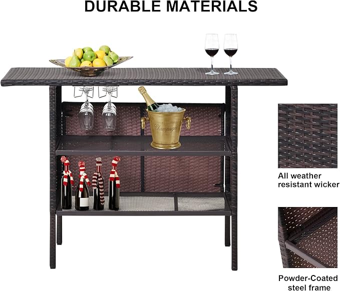 Outdoor Patio Wicker Bar Counter Table - Image 5